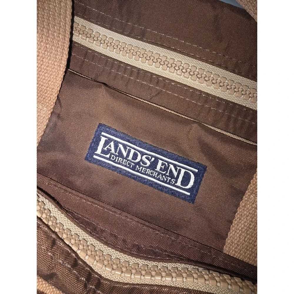Lands End Vintage Brown Nylon Briefcase Laptop Rigger Bag‎ Travel Carry On